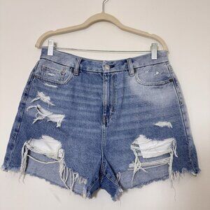 American Eagle Outfitters Blue Distressed High-Rise Denim Shorts